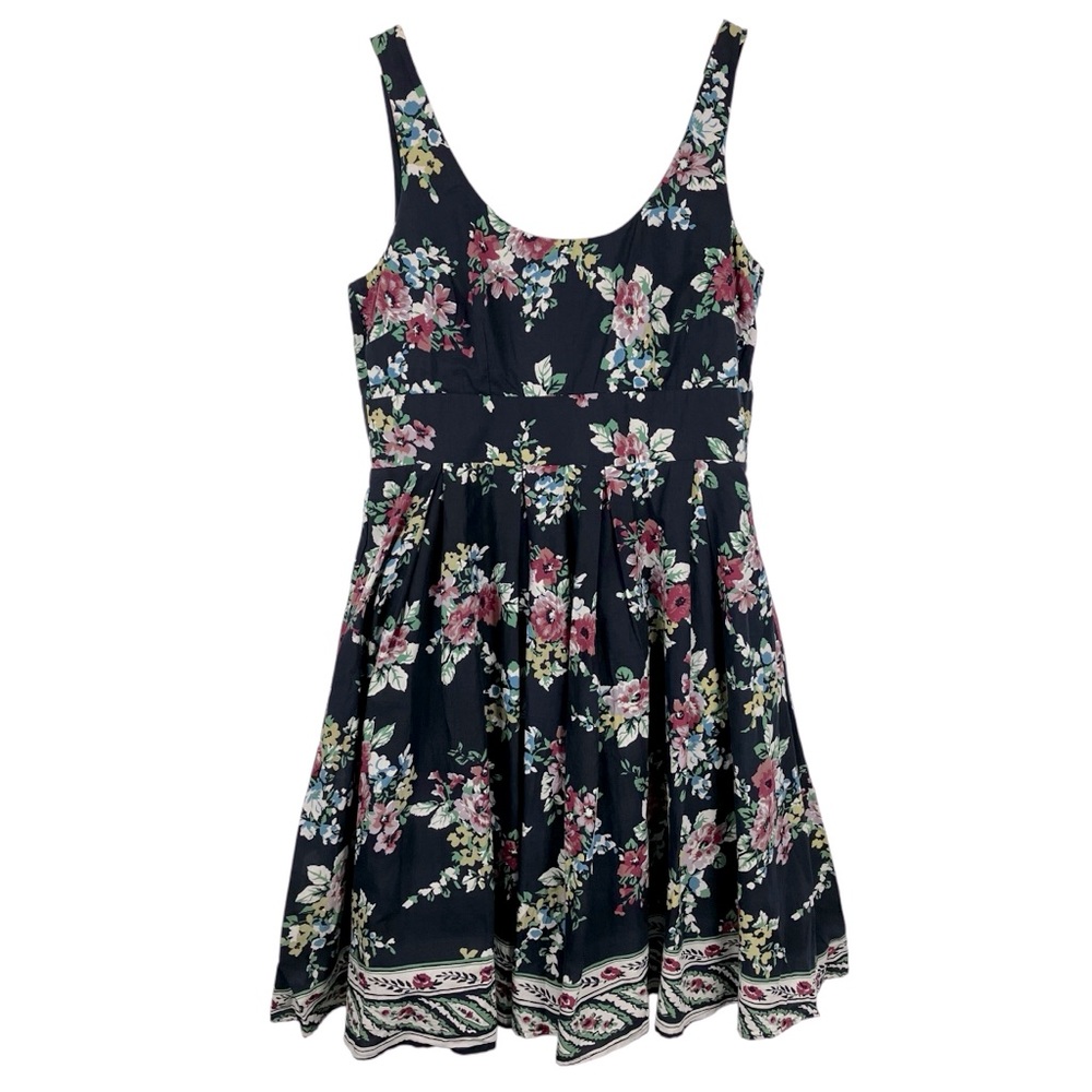 Aryeh Sleeveless Midi Dress Women’s Large Navy Floral Fit Flare 100% Cotton